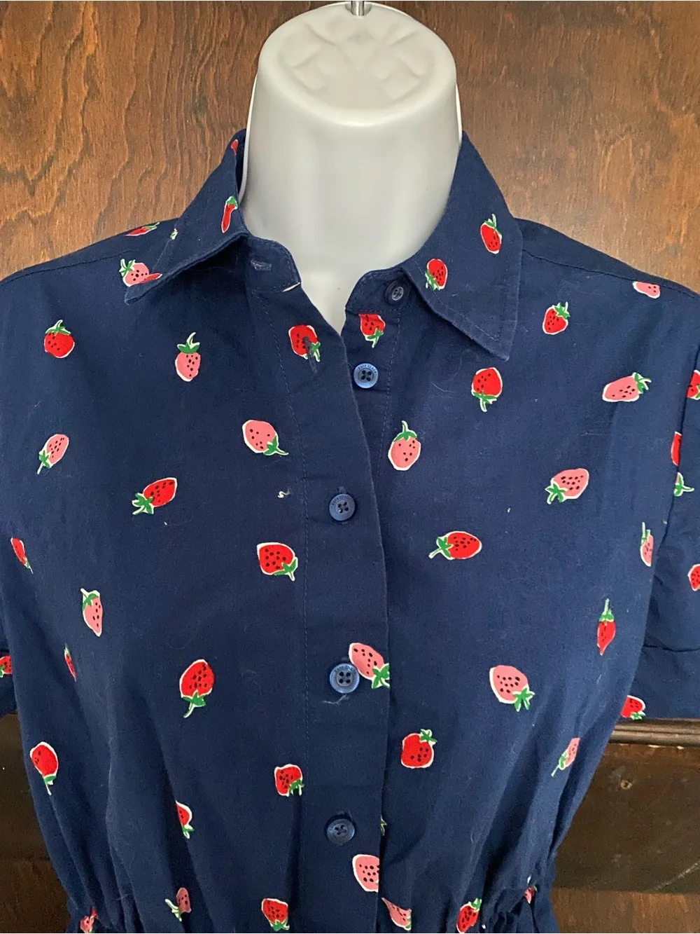 Kate spade Navy Button-Front Strawberry Print Shirt Dress